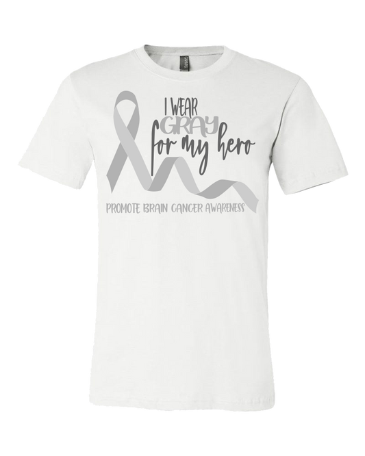 I Wear Gray for my Hero - White Tee - Southern Grace Creations