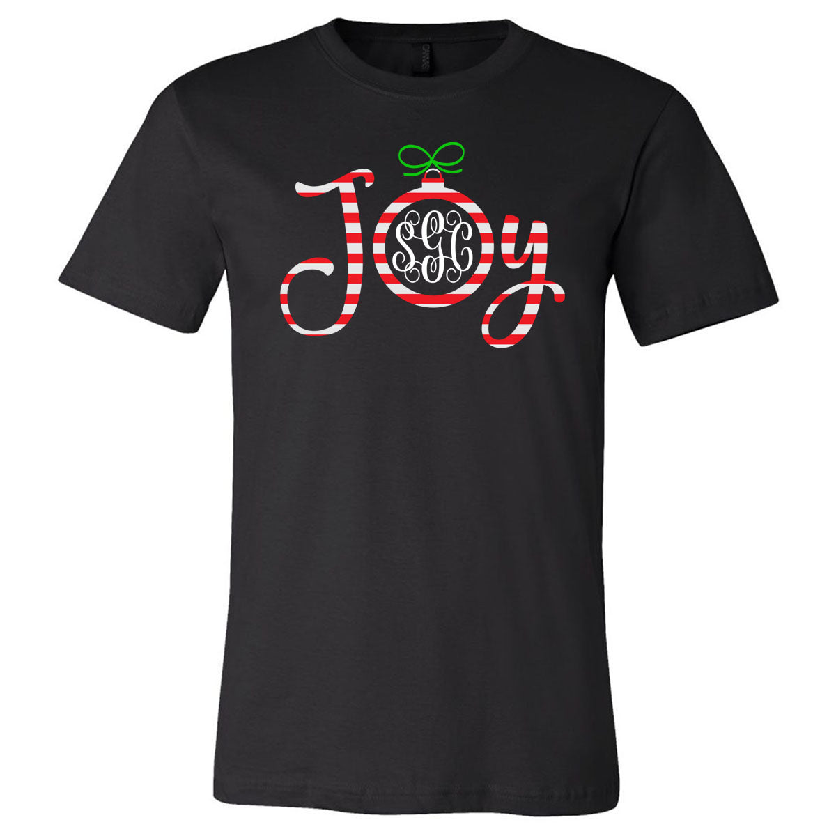 Joy Stripe Monogram - Black Tee - Southern Grace Creations