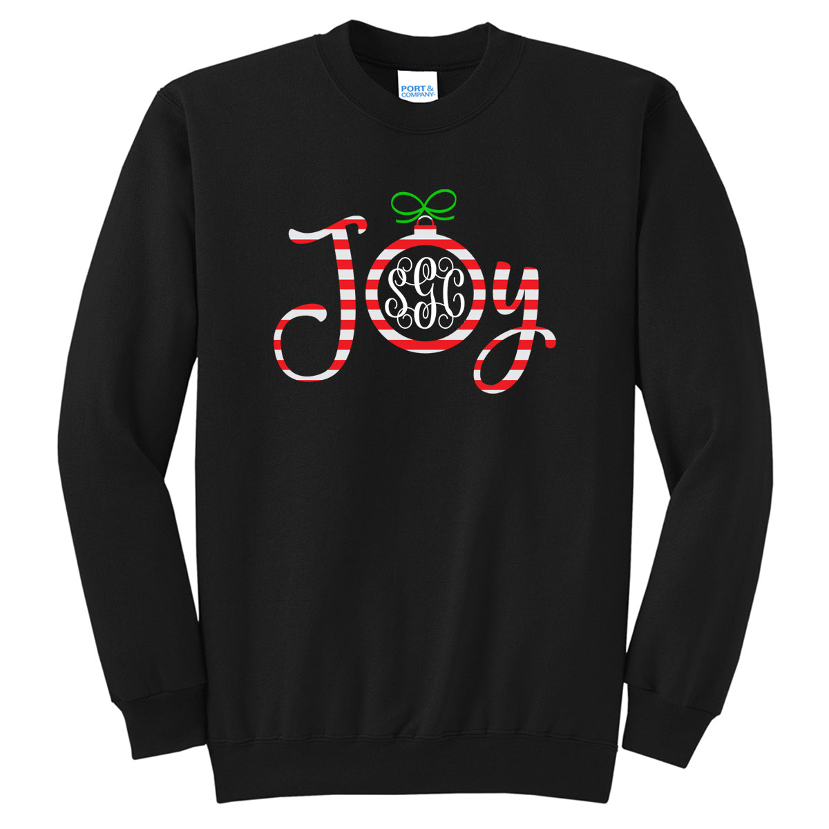 Joy Stripe Monogram - Black Tee - Southern Grace Creations