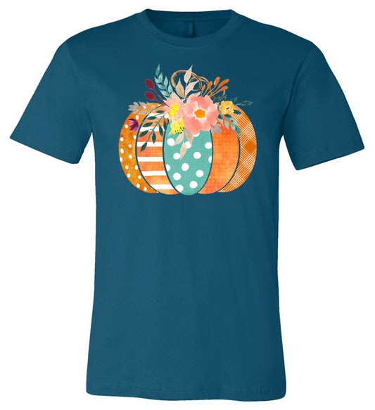 Joyous Day Pumpkin Tee.- Deep Teal Short/Long Sleeve Tee - Southern Grace Creations