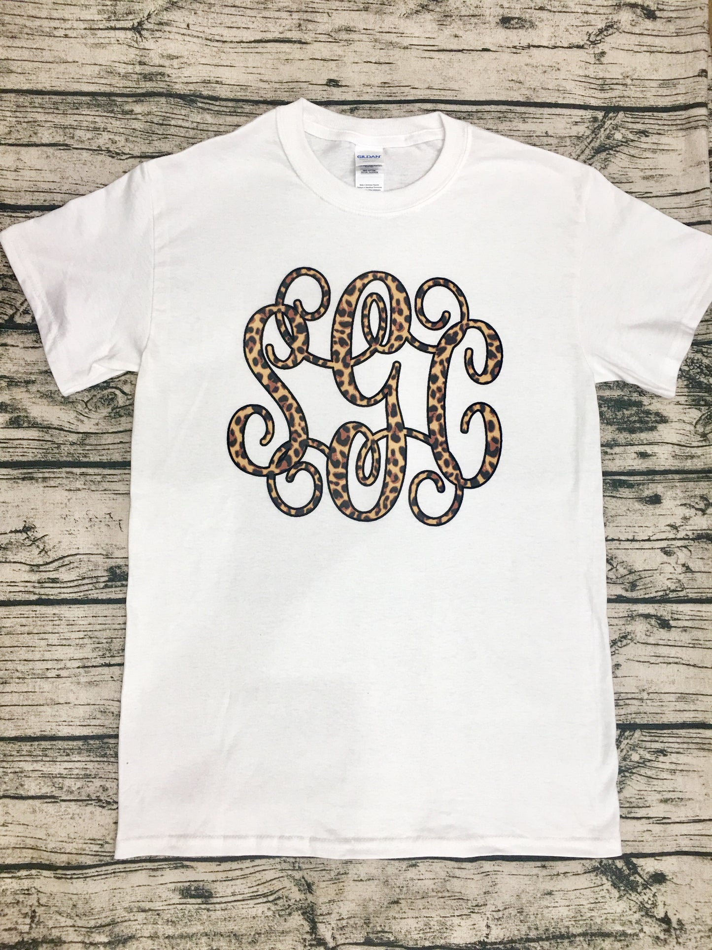 Leopard Print Monogram - White Short Sleeve - Southern Grace Creations