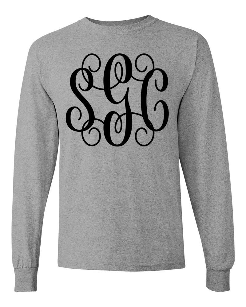 Long Sleeve Tee with Big Monogram - Southern Grace Creations