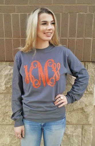 Long Sleeve Tee with Big Monogram - Southern Grace Creations