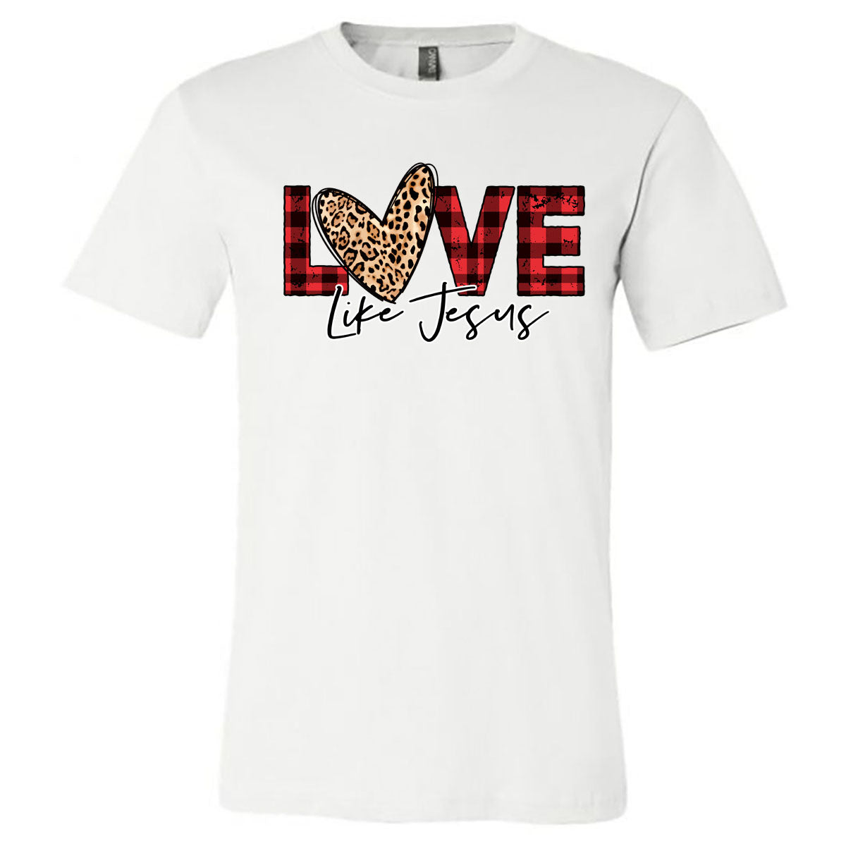 Love Like Jesus - Buffalo Plaid - White Short-Sleeve Tee - Southern Grace Creations