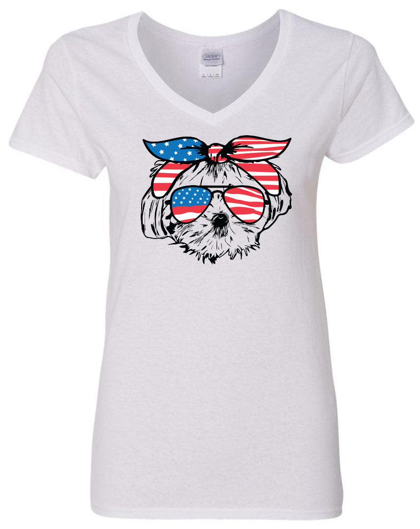 Maltese with Flag Bandana & Glasses Tee - Southern Grace Creations