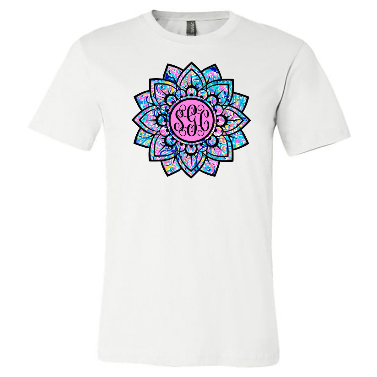 Mandala Flower Monogram - White Tee - Southern Grace Creations