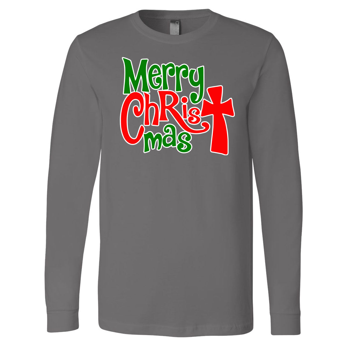 Merry CHRISTmas - Gray Longsleeve Tee - Southern Grace Creations