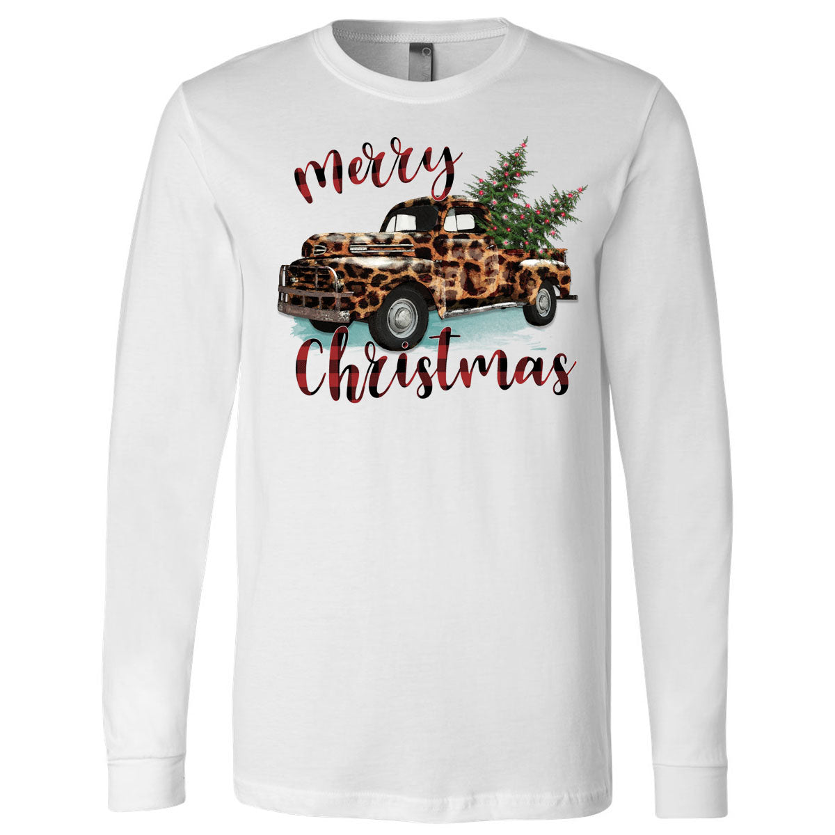 Merry Christmas Leopard Truck Tee - Southern Grace Creations