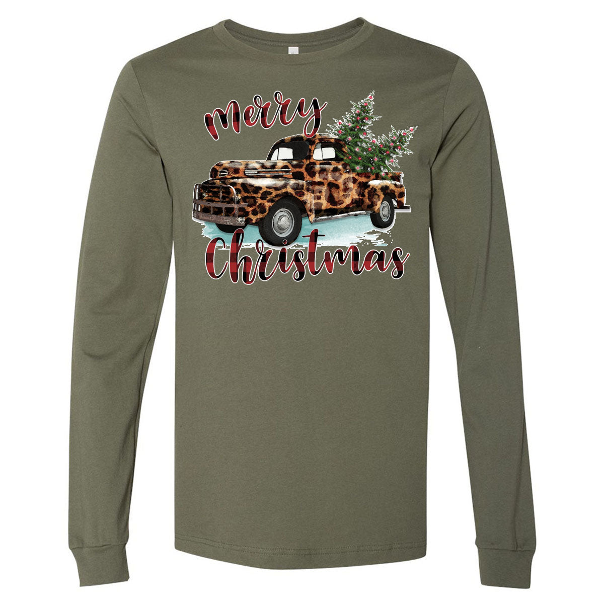 Merry Christmas Leopard Truck Tee - Southern Grace Creations