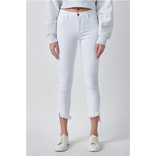 Mid Rise Crop Skinny Jeans with Frey Hem - White - Southern Grace Creations