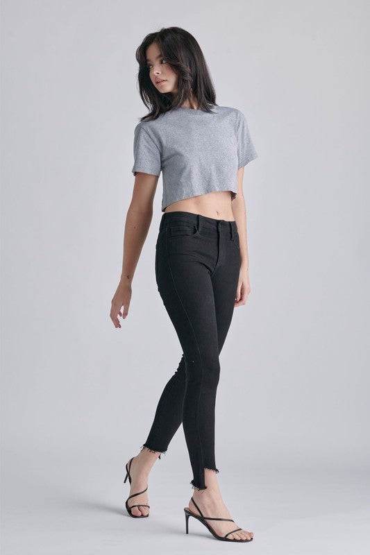 Mid Rise Crop Skinny with Uneven Frayed Hem - Southern Grace Creations