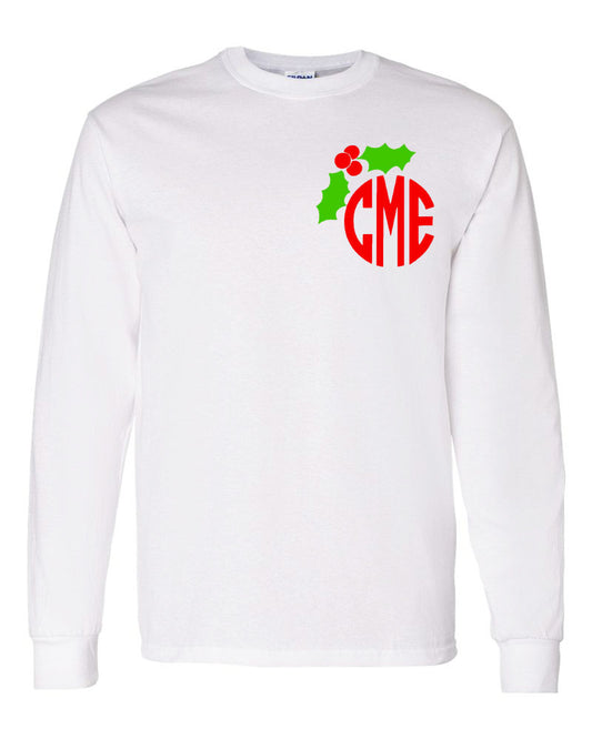 Mistletoe Monogram Tee - White Longsleeves - Southern Grace Creations