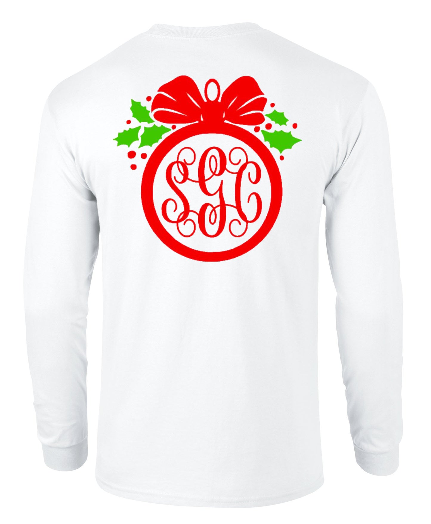 Mistletoe Ornament Monogram Tee - White Longsleeves - Southern Grace Creations