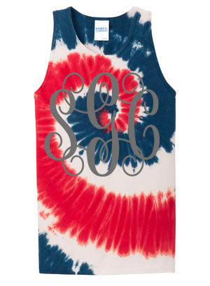 Monogrammed American Tie Dye Tank - Southern Grace Creations