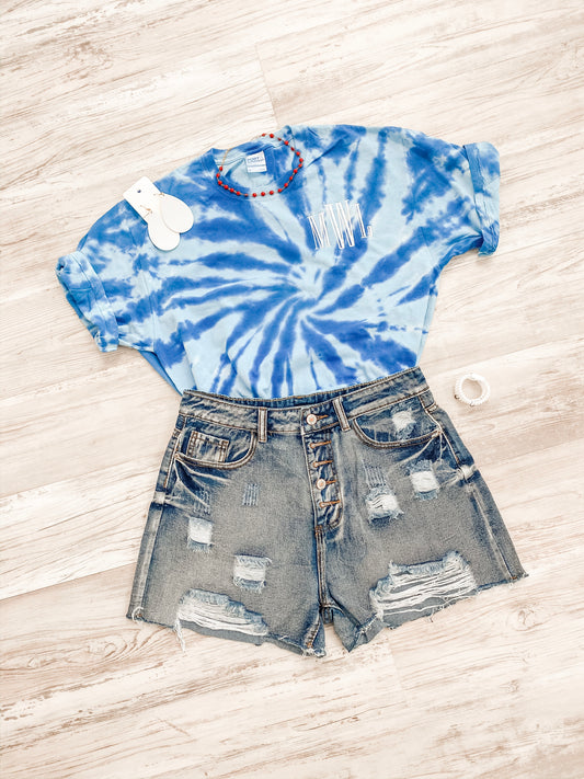 Monogrammed Tie Dye Tee - Royal Blue - Southern Grace Creations