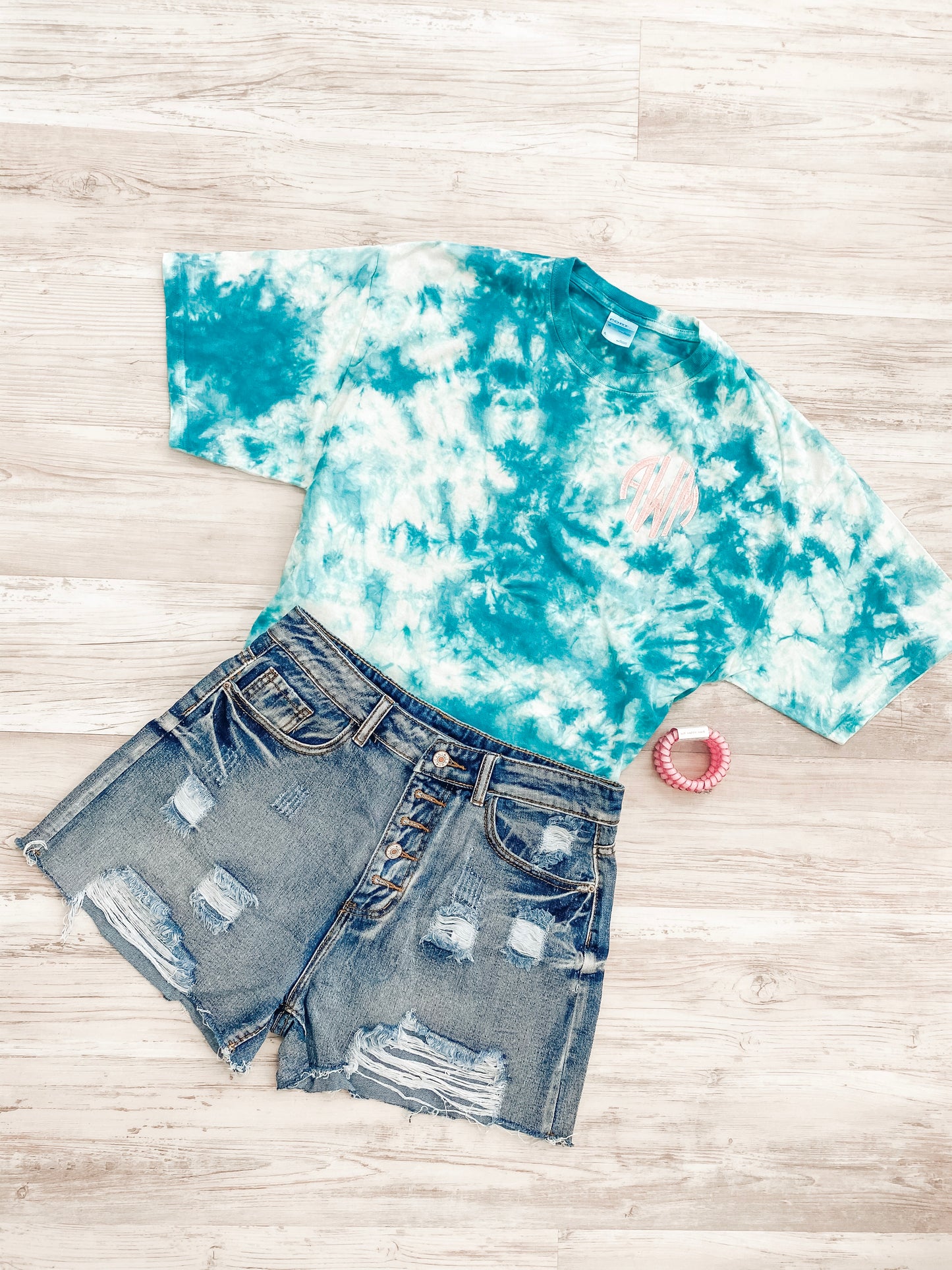 Monogrammed Tie Dye Tee - Teal Crystal - Southern Grace Creations