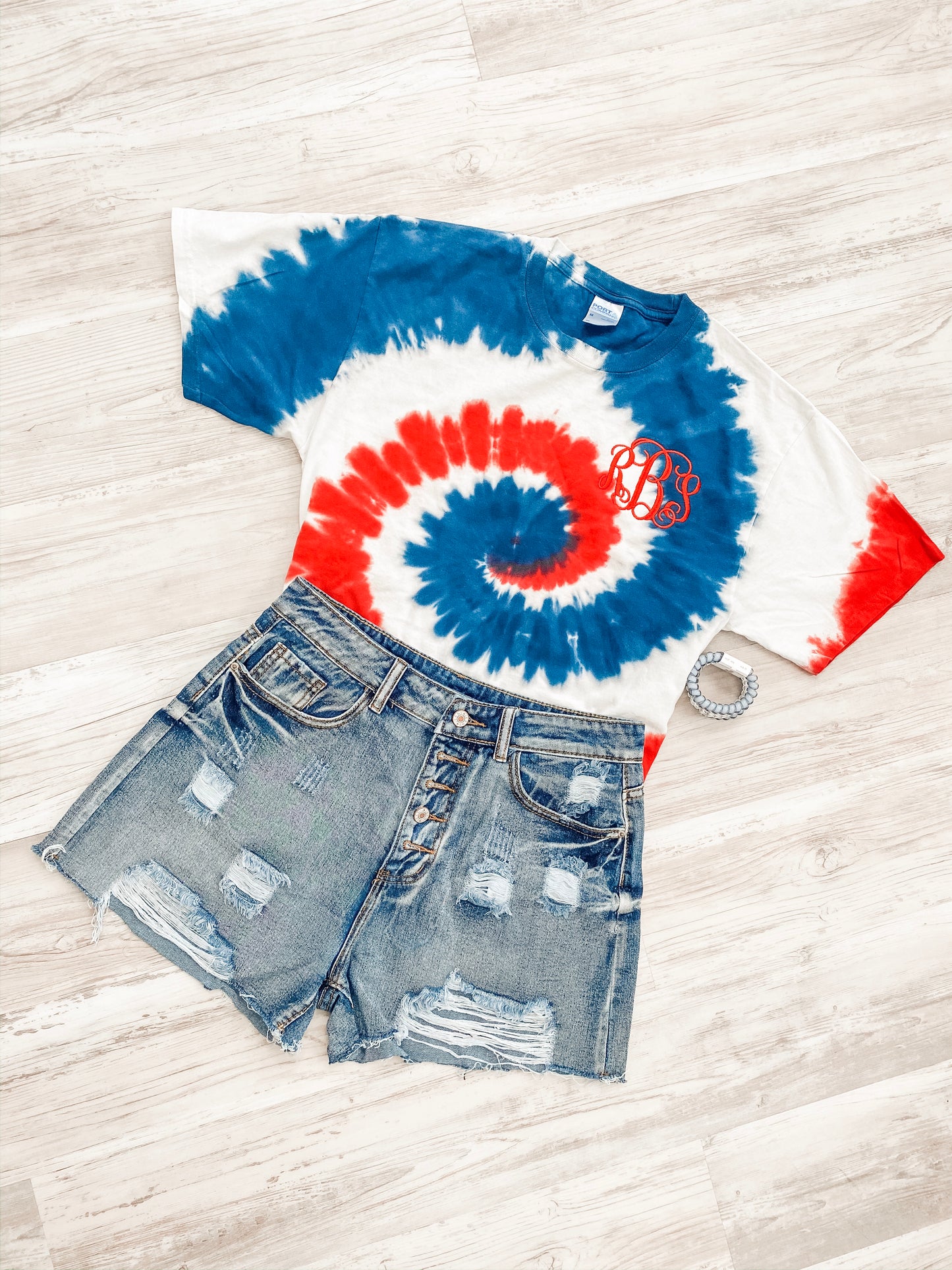 Monogrammed Tie Dye Tee - USA Rainbow - Southern Grace Creations
