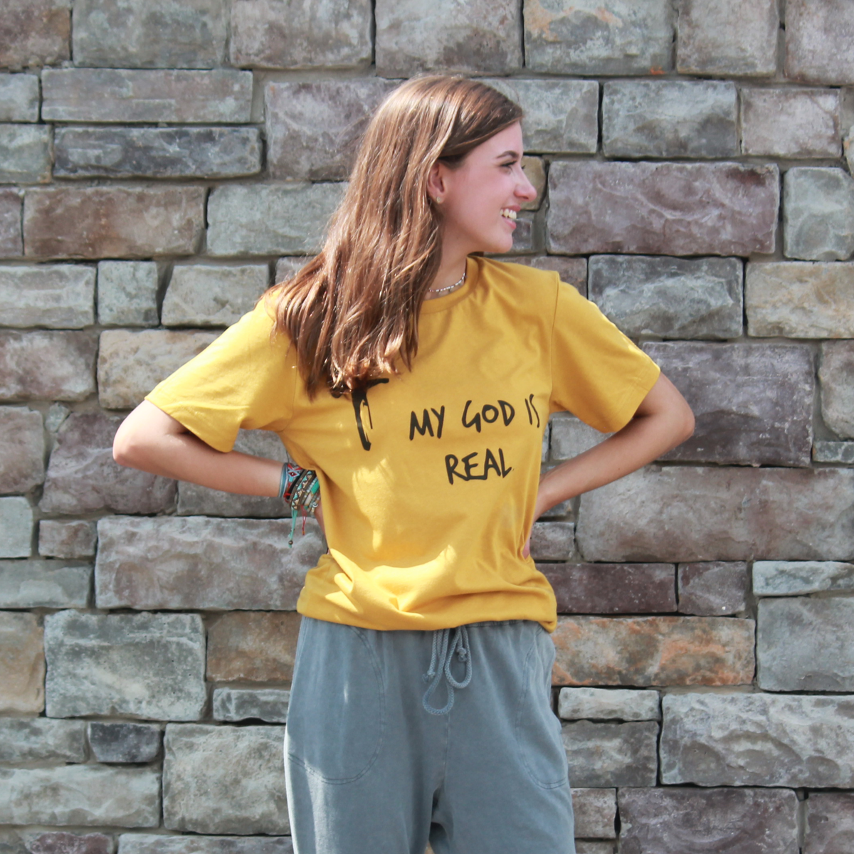 My God is Real Tee (Mustard Tee) - Southern Grace Creations