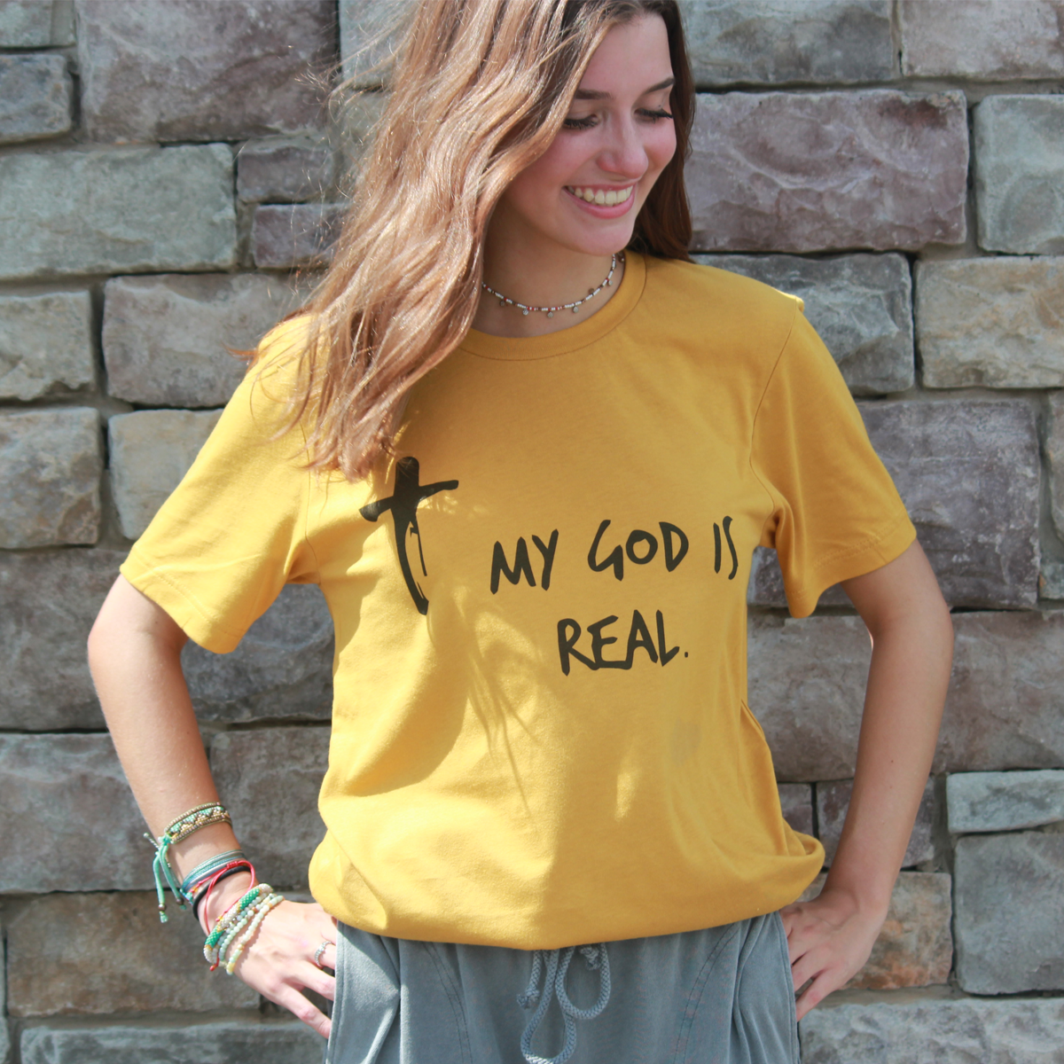 My God is Real Tee (Mustard Tee) - Southern Grace Creations