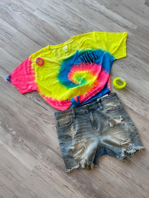 Neon Rainbow Tie Dye Tee - Southern Grace Creations