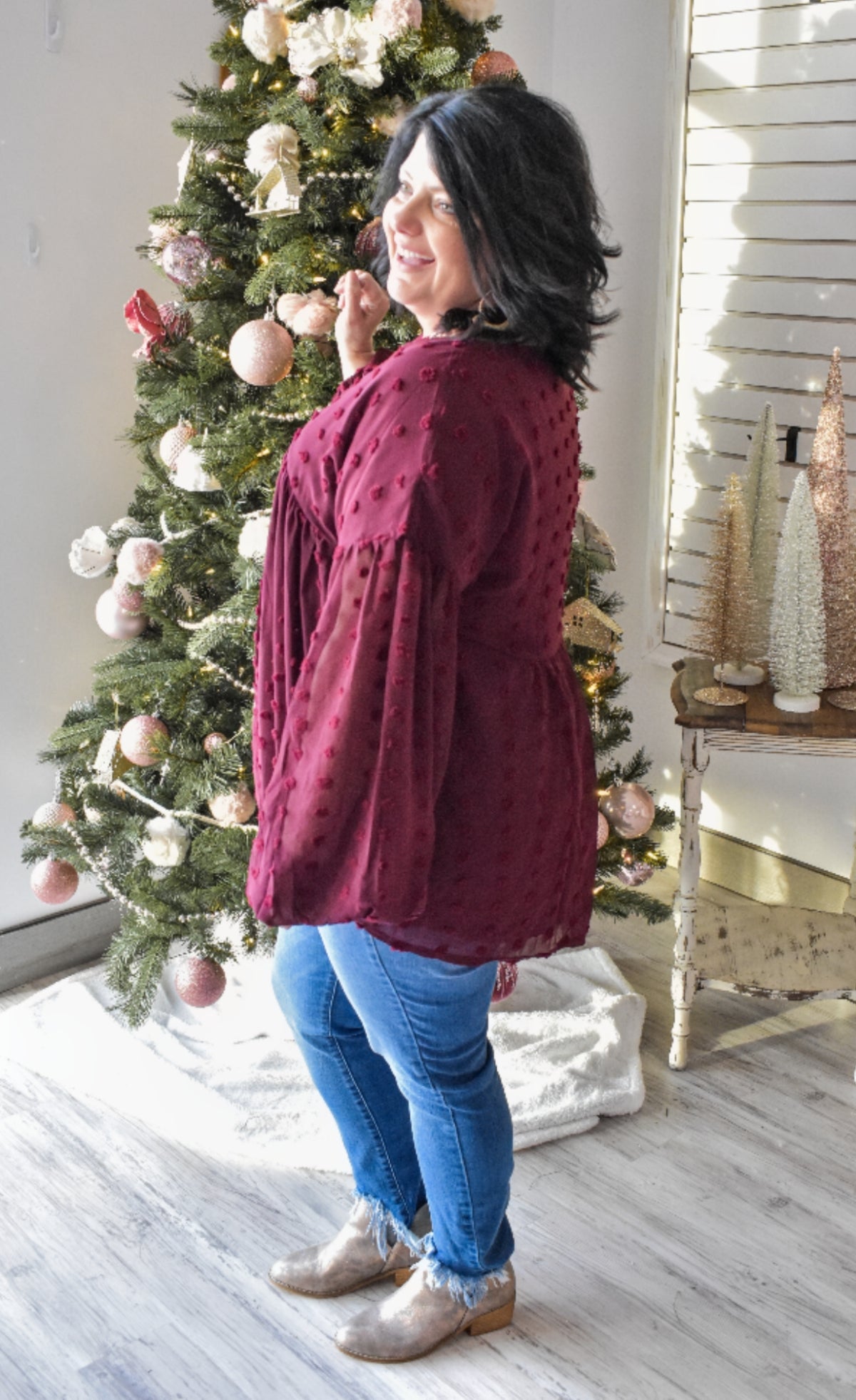 Never Forget Me Blouse-Wine - Southern Grace Creations
