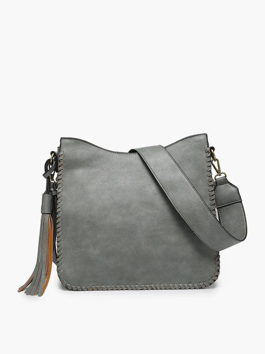 Nina Whipstitch Crossbody w/ Dual Zip Compartments - Gray - Southern Grace Creations