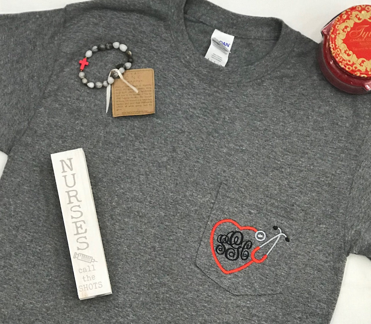 Nurses monogrammed pocket tee - Southern Grace Creations