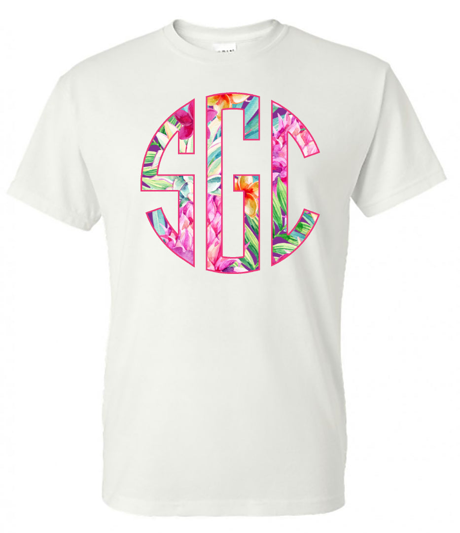 PINEAPPLE FLORAL CIRCLE MONOGRAM PRINTED SHIRT - Children's - Southern Grace Creations