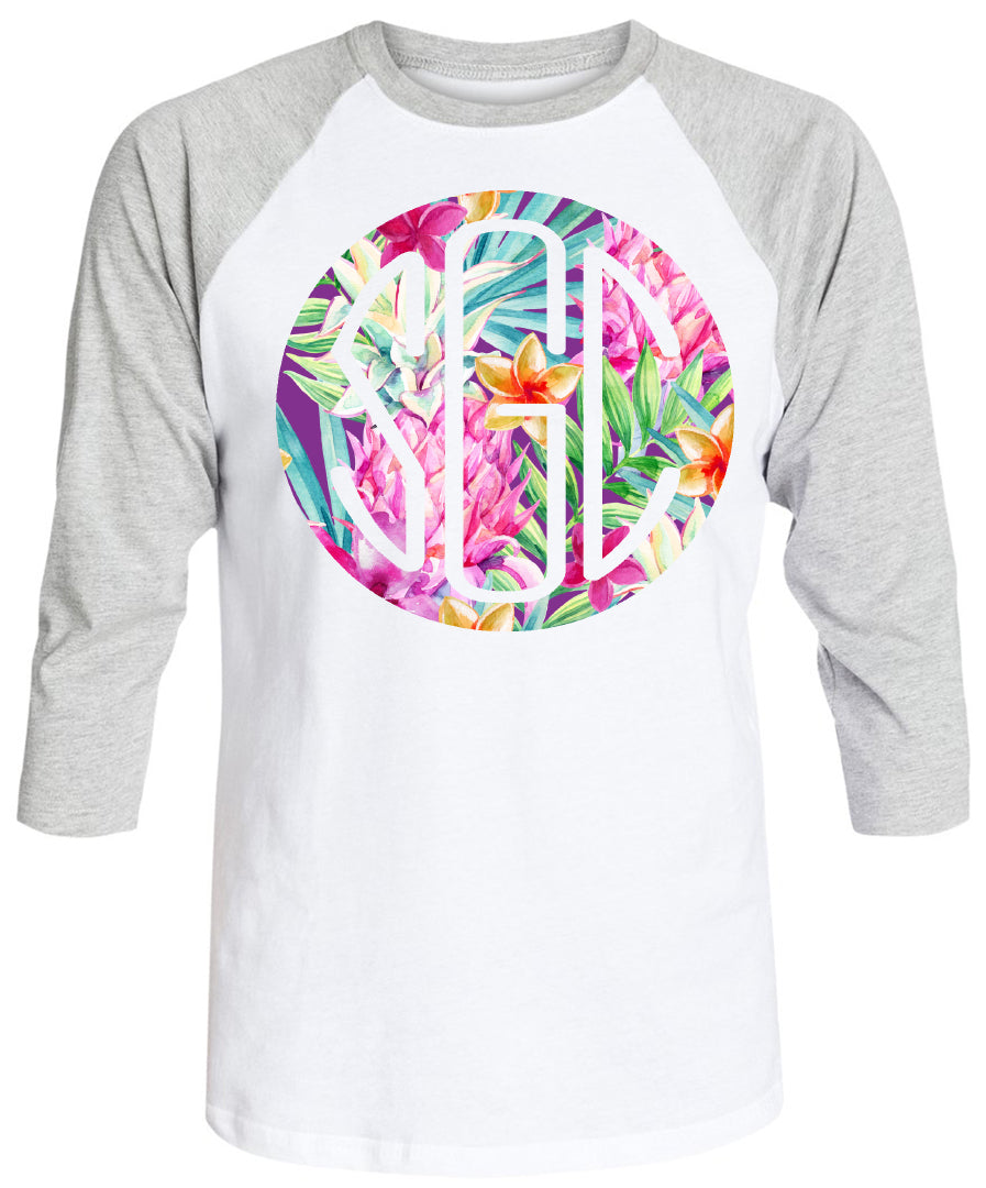 PINEAPPLE FLORAL ROUND MONOGRAM PRINTED SHIRT - Southern Grace Creations