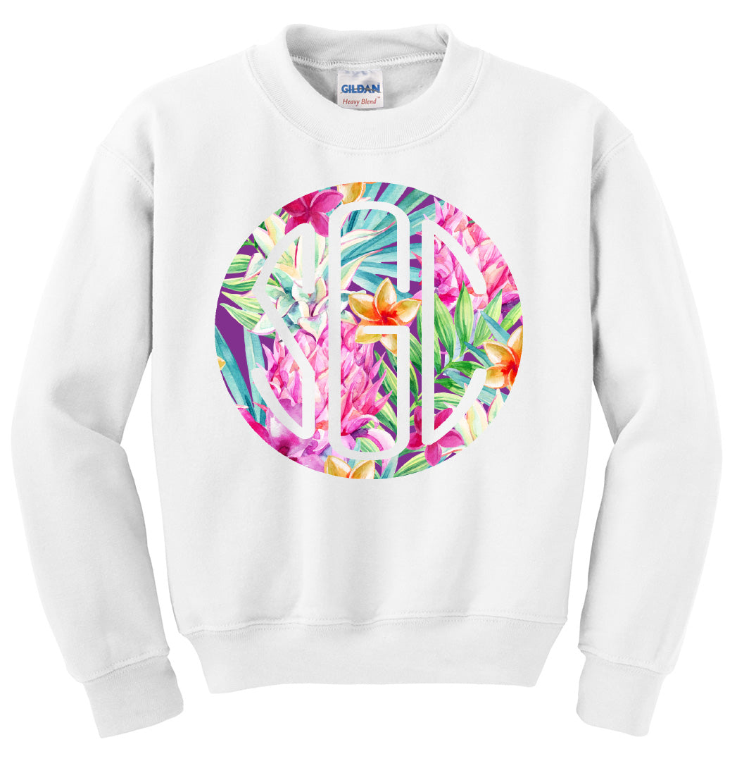 PINEAPPLE FLORAL ROUND MONOGRAM PRINTED SHIRT - Southern Grace Creations