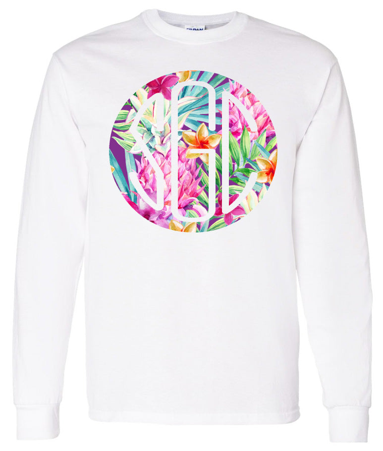 PINEAPPLE FLORAL ROUND MONOGRAM PRINTED SHIRT - Southern Grace Creations