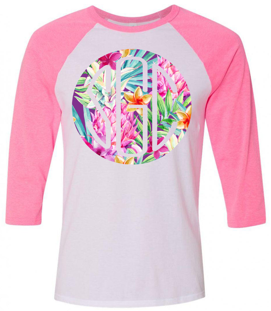 PINEAPPLE FLORAL ROUND MONOGRAM PRINTED SHIRT - Southern Grace Creations