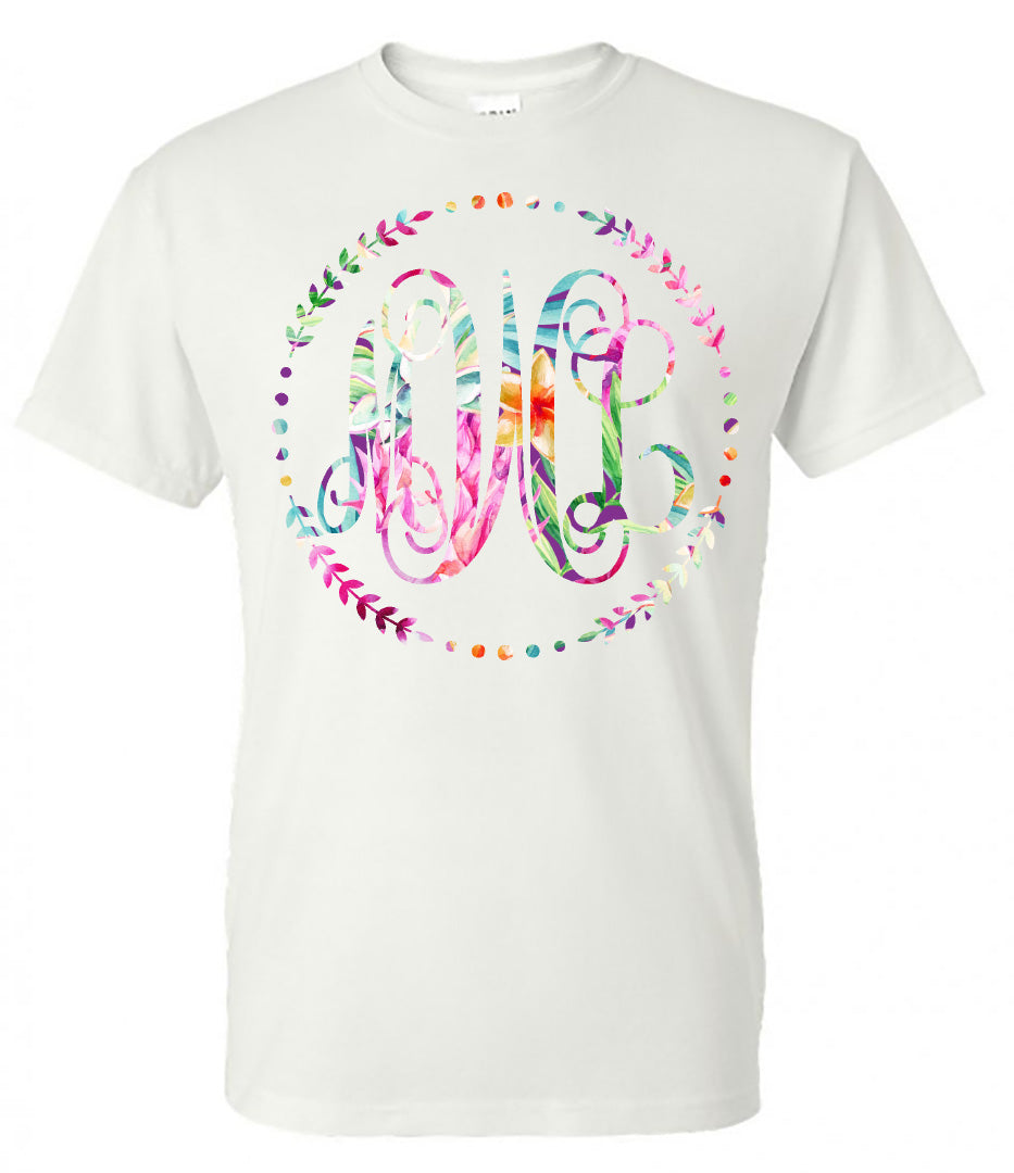 PINEAPPLE FLORAL VINE MONOGRAM PRINTED SHIRT - Southern Grace Creations