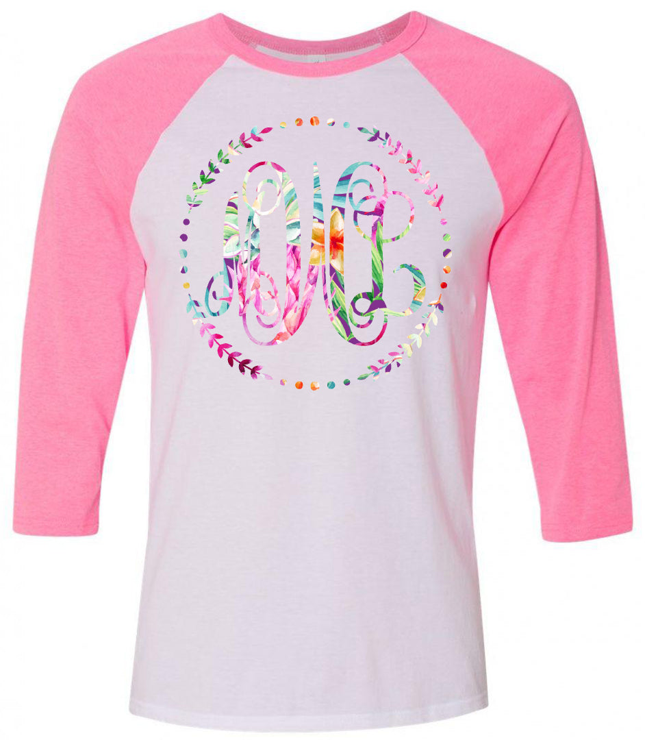 PINEAPPLE FLORAL VINE MONOGRAM PRINTED SHIRT - Southern Grace Creations