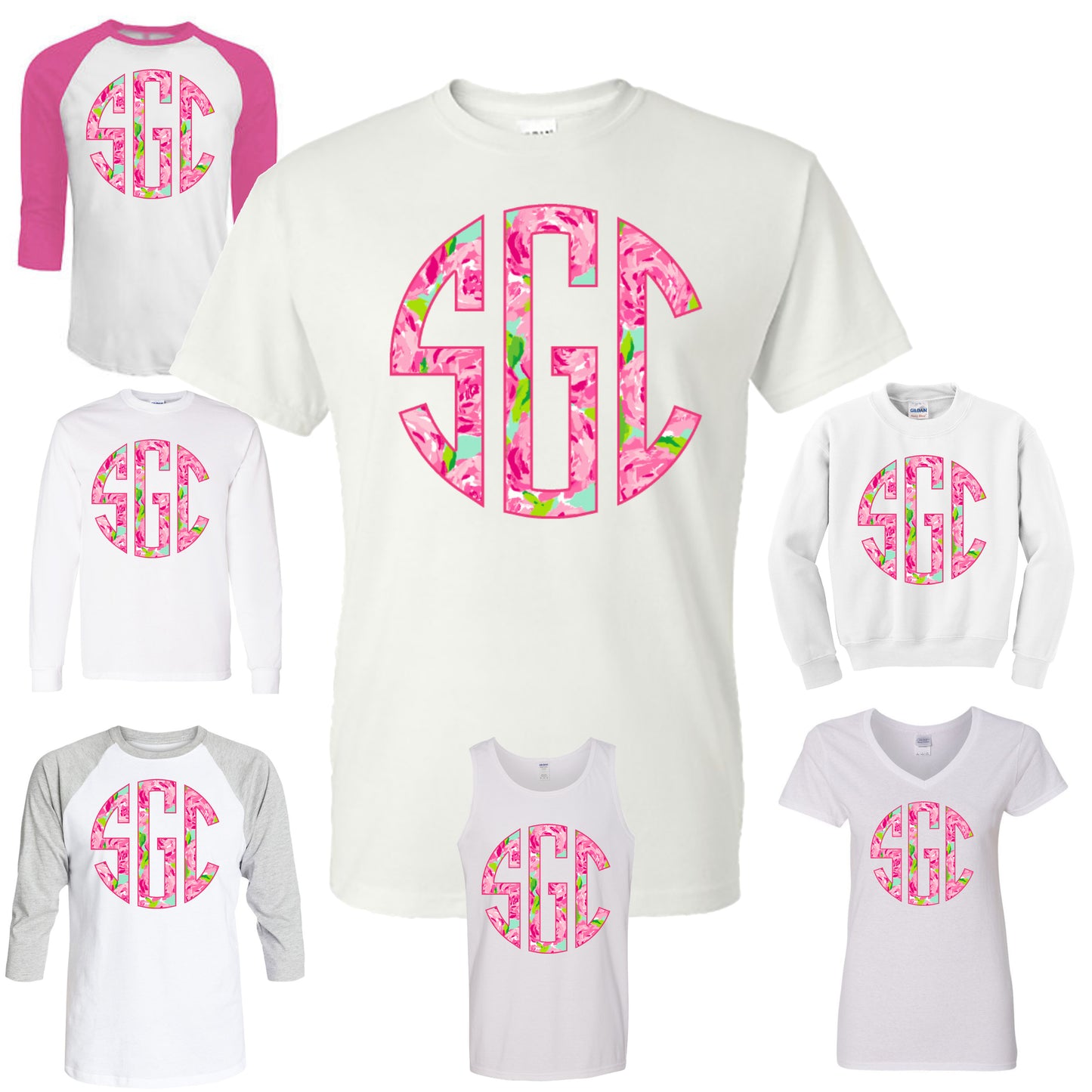 PINK FLOWER (LILLY PULITZER INSPIRED) CIRCLE MONOGRAM PRINTED SHIRT - Southern Grace Creations
