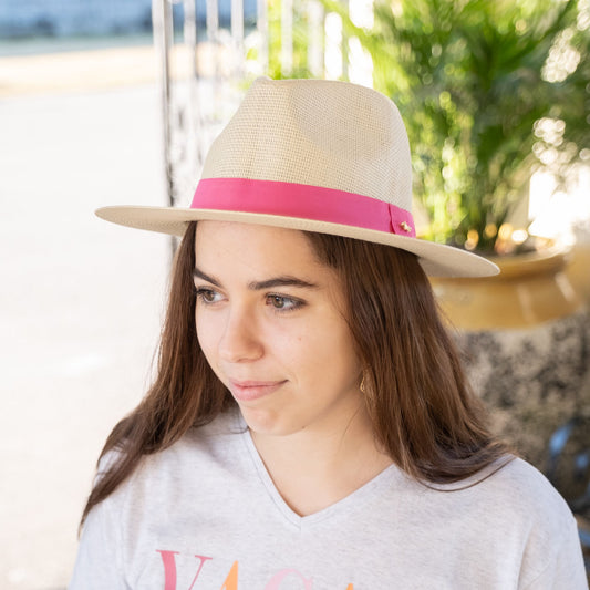 Panama Wide Brim Fedora - Hot Pink - Southern Grace Creations