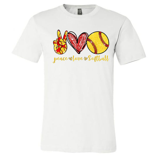Peace Love Softball - White Tee - Southern Grace Creations