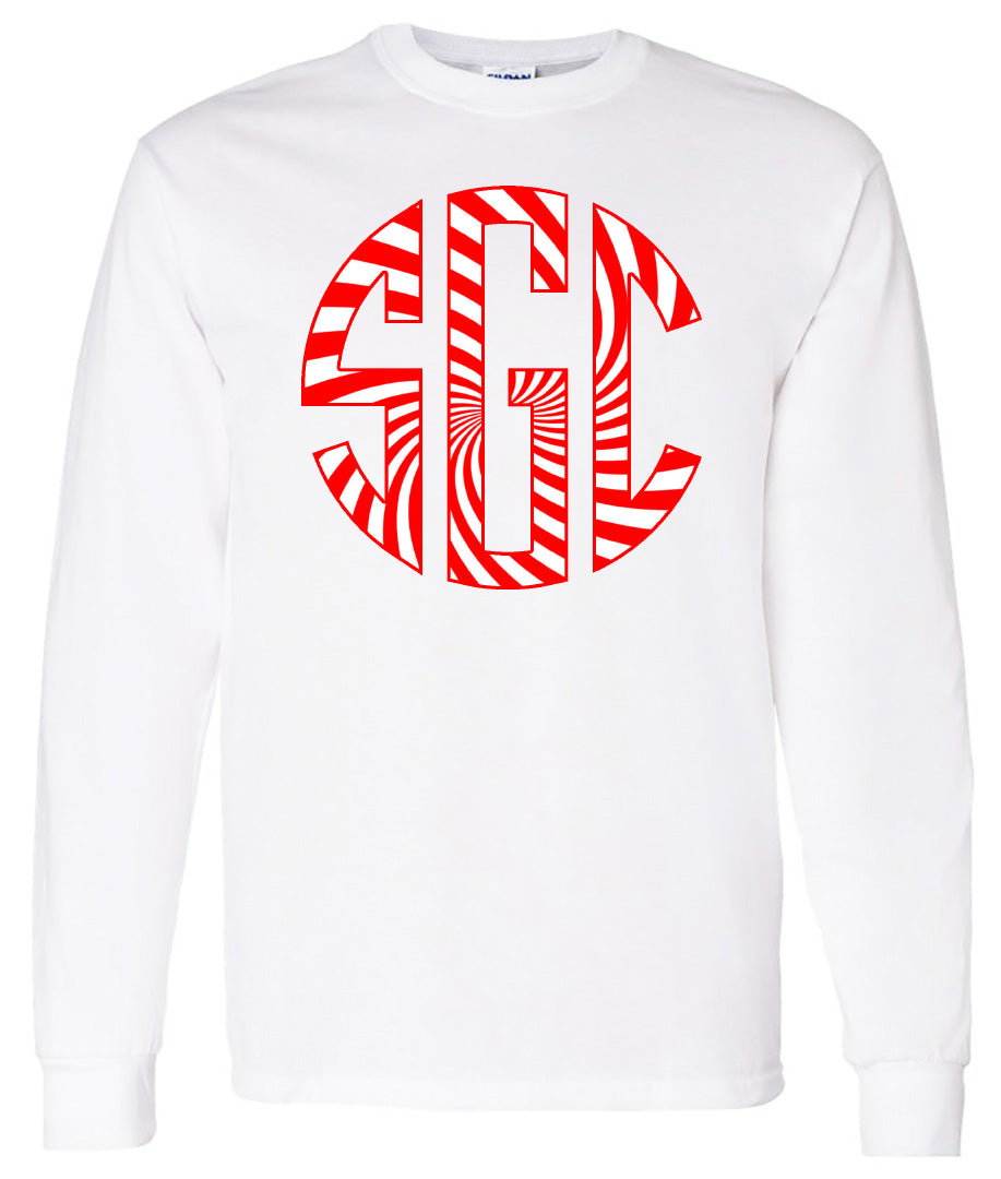 Peppermint Monogram - White Long Sleeve - Southern Grace Creations
