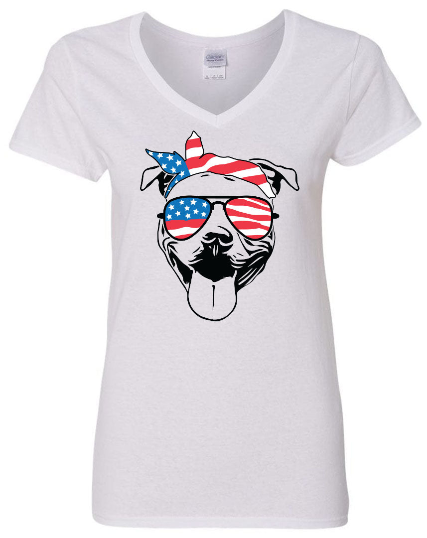Pitbull with Flag Bandana & Glasses Tee - Southern Grace Creations