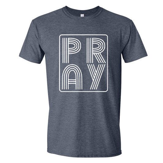 Pray Striped Letters Box - Heather Navy (Tee/Hoodie/Sweatshirt) - Southern Grace Creations