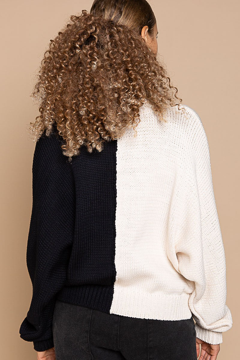 Pretty in Pearl Colorblock Sweater - Almond/Black - Southern Grace Creations