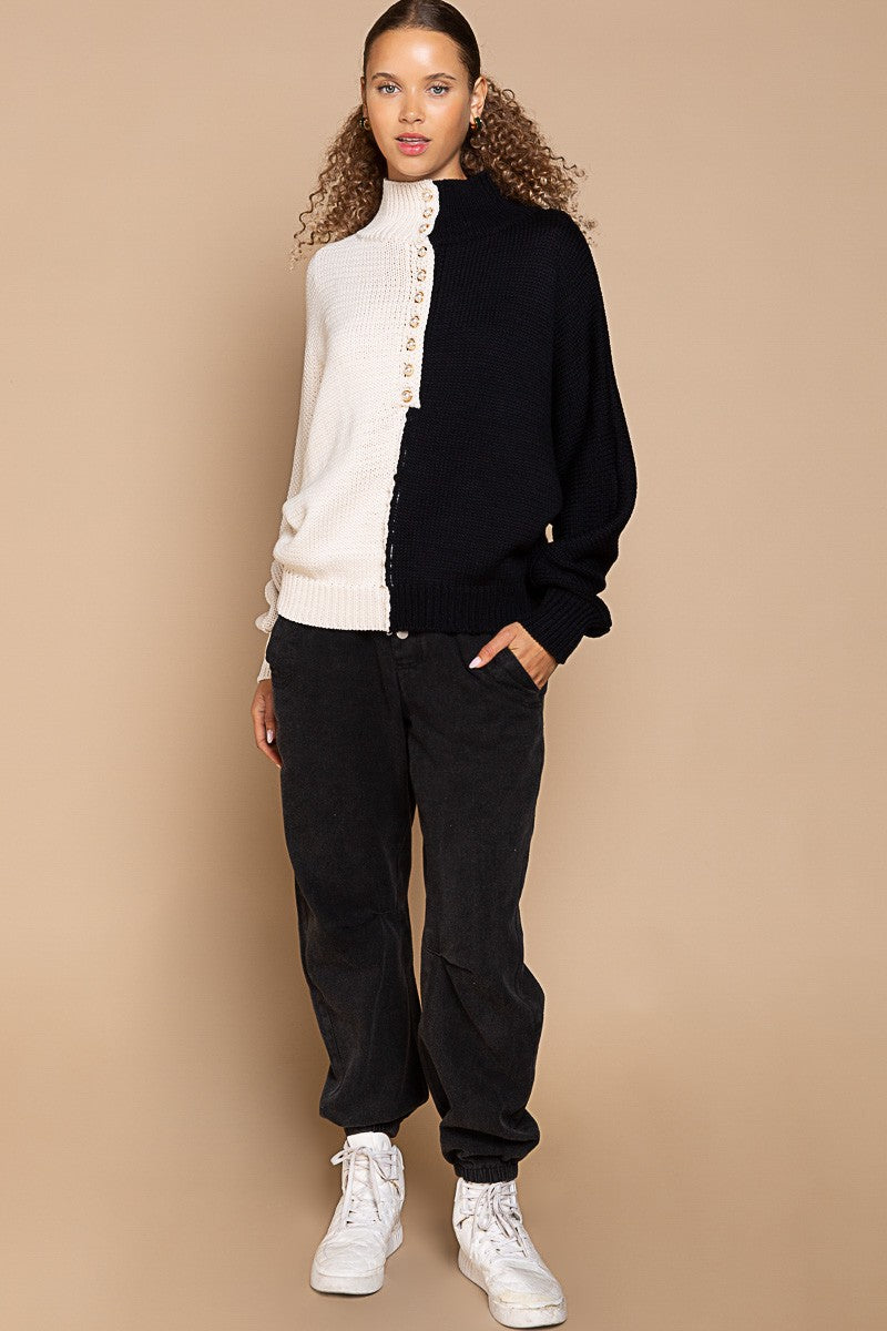 Pretty in Pearl Colorblock Sweater - Almond/Black - Southern Grace Creations