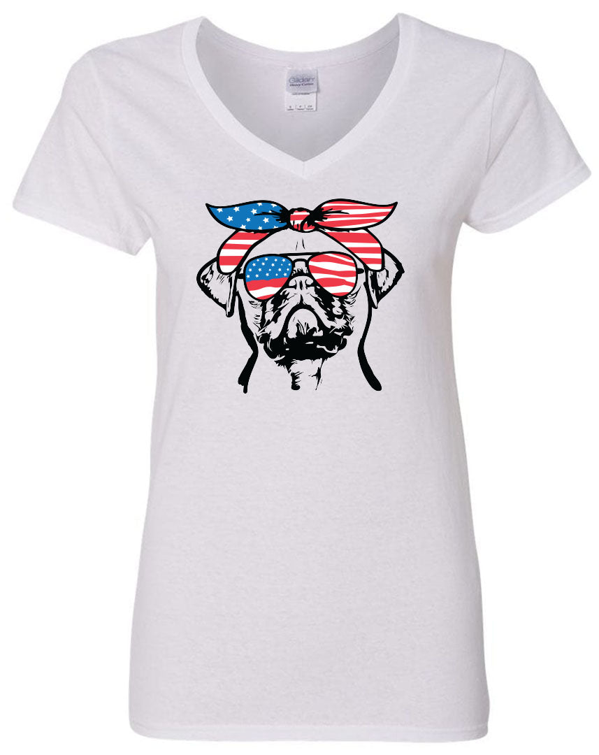 Pug with Flag Bandana & Glasses Tee - Southern Grace Creations