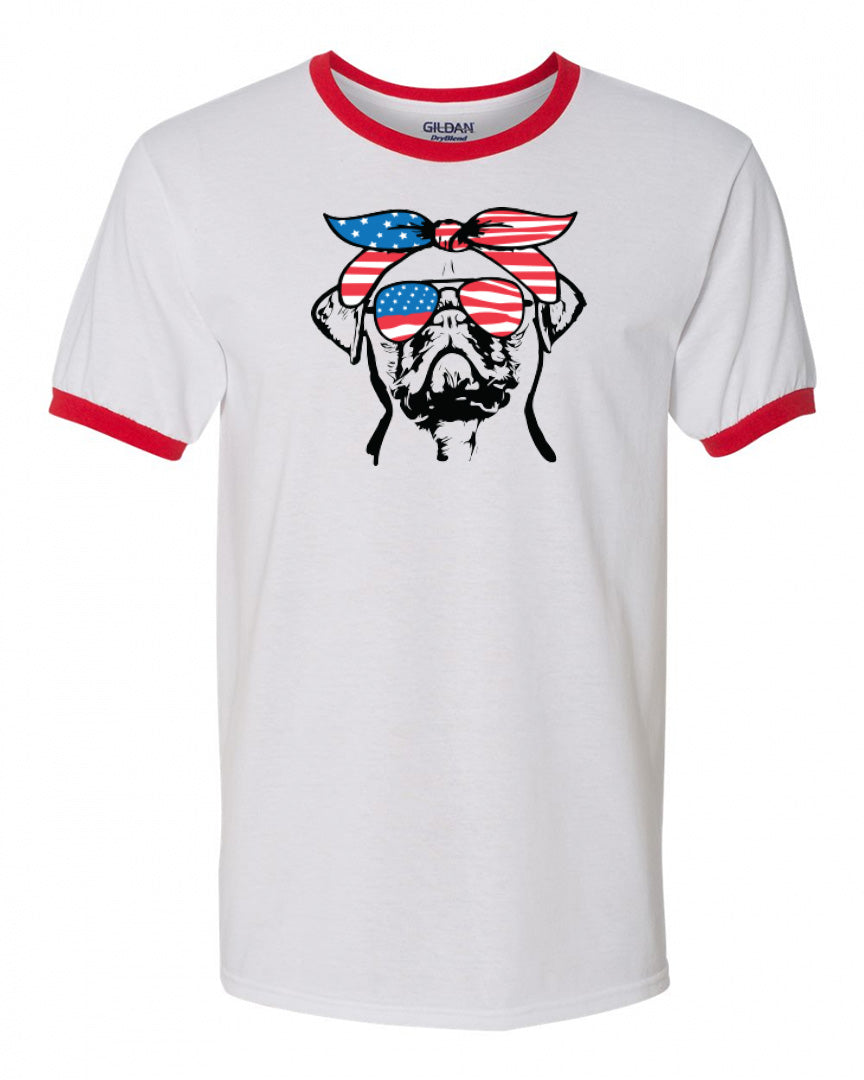Pug with Flag Bandana & Glasses Tee - Southern Grace Creations