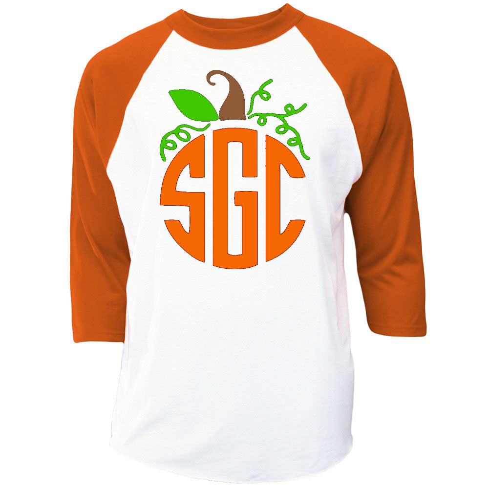 Pumpkin Monogram Raglan - Orange/White Raglan - Southern Grace Creations