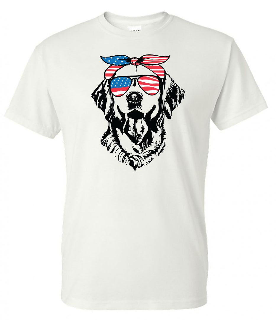 Retriever with Flag Bandana & Glasses Tee - Southern Grace Creations