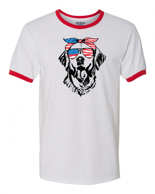 Retriever with Flag Bandana & Glasses Tee - Southern Grace Creations