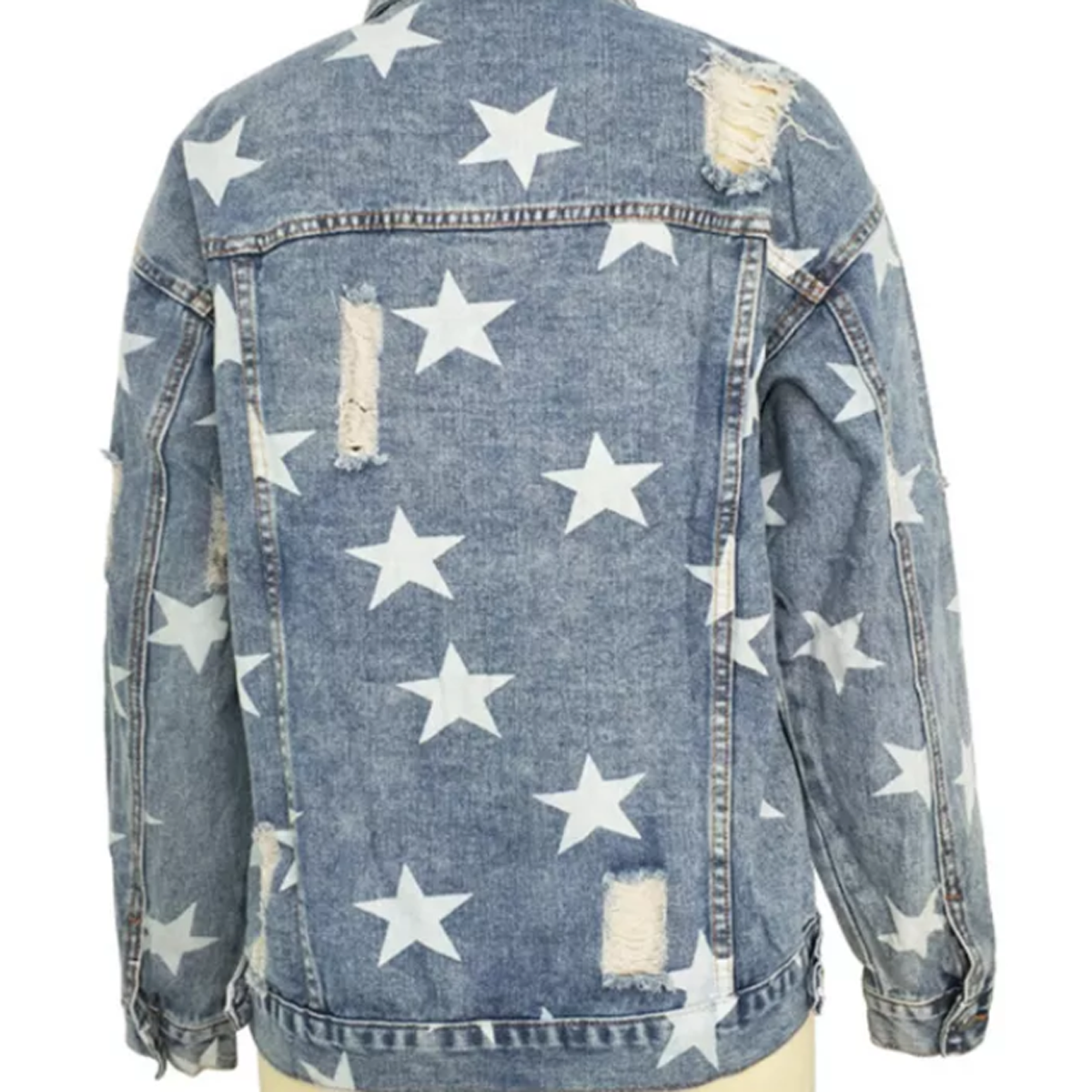 Ripped Star Loose Denim Jacket - Southern Grace Creations