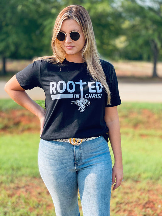 Rooted In Christ Tee - Black - Southern Grace Creations