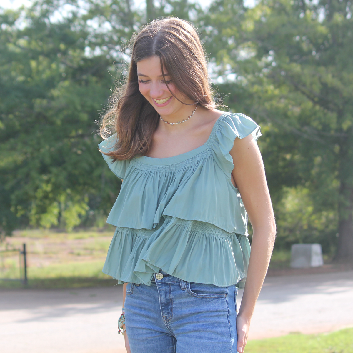 Ruffle Cropped Top - Green - Southern Grace Creations